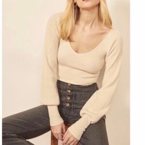 Reformation Ivory Hart Cashmere Wool Sweater